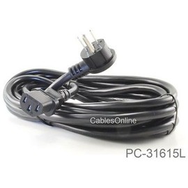 CablesOnline 15ft Flat Plug AC Power Cord, Flat Right-Angle NEMA 5-15P to IEC C13, 16 AWG