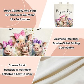 Hay Girl Hay Tote Bag, Pig Gifts for Women Canvas Tote Bag, Funny Piggy Gift for Pig Lover, Teen, Pig Farm Owner, Daughter, Cute Tote Bag, Shopping Reusable Grocery Beach Shoulder Bag /A18
