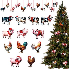 SICOHOME Christmas Farm Animal Ornament Wooden Farm Animal Christmas Tree Hanging Decorations Country Farmhouse Holiday Decor for Holiday Party Farmhouse Home Funny Animal Ornament for Home Decoration