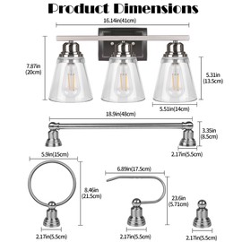 Brushed Nickel 3 Light Bathroom Vanity Light Set,5 Piece Brushed Nickel Bathroom Accessories Set,5 Piece Bathroom Light Set,Brushed Nickel 3 Light Bathroom Vanity Fixture with Hardware Brushed Nickel
