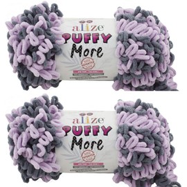 Alize Puffy More Yarn Loop Yarn, Quantity of 2 Strands, 300 g, 23 m (Total) 100% Micro Polyester, No Needles, No Hooks, Soft Yarn - 6285