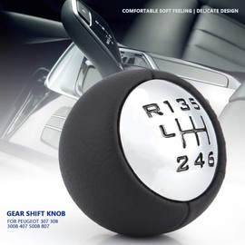 Ejoyous Car Gear Shift Knob 6 Speed, Universal Leather Gear Shift Knob Head Manual Gear Shifter Stick Car Shifter for Peu-geot 307 308 3008 407 5008 807 C3 C4 C8