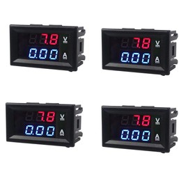 Mini Digital Voltmeter Ammeter DC 100V 10A Panel Amp Volt Voltage Meter Tester Blue Red Dual LED Display (Pack of 4)