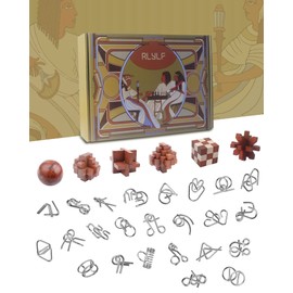 RLYLF 30pcs Brain Teaser Puzzles Game for Adults and Kids Ancient Wooden and Metal Puzzles 3D Educational Toys IQ Logic Train Family Games Party Favor Coffee Time Unlock Interlock Puzzles Box