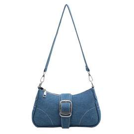 Denim Hobo Bag For Women Vintage Y2K Shoulder Crossbody Bags Underarm Purse, Retro Trendy Chain Satchel Clutch With Buckle (light blue)