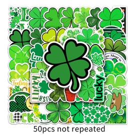 50 Pcs Four Leaf Clover Stickers Cute Green Plant Sticker for Water Bottle Skateboard Refrigerator Luggage Bike Laptop Car,Waterproof Aesthetic Lucky Clover Decals for Teen Adults Girls