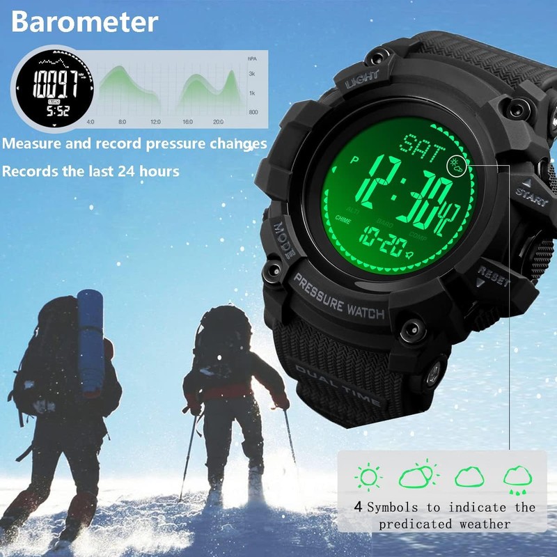 AOSLSI Watch Compass, Altimeter Barometer Thermometer Temperature, Pedometer, Military Army
