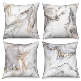 ASDCXZ Marble Cushion Cover, 45 x 45 cm, Set of 4, Modern Lightweight Luxury White Gold Marble Texture Sofa Decorative Cushion Covers, Washable Polyester Flax Textile Upholstery Pillowcase