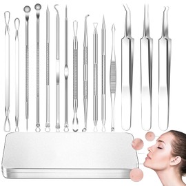 GanYesin 15 PCS Pimple Popper Tool Kit, Stainless Steel Blackhead Remover Tools Set, Pimple Acne Blemish Removal Tool Set for Face Nose with Portable Metal Case