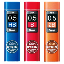 Pentel Mechanical Pencil Lead, Ain Lead, Stein, 0.02 inch (0.5 mm), Set of HB, B, 2B