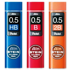 Pentel Mechanical Pencil Lead, Ain Lead, Stein, 0.02 inch (0.5 mm), Set of HB, B, 2B
