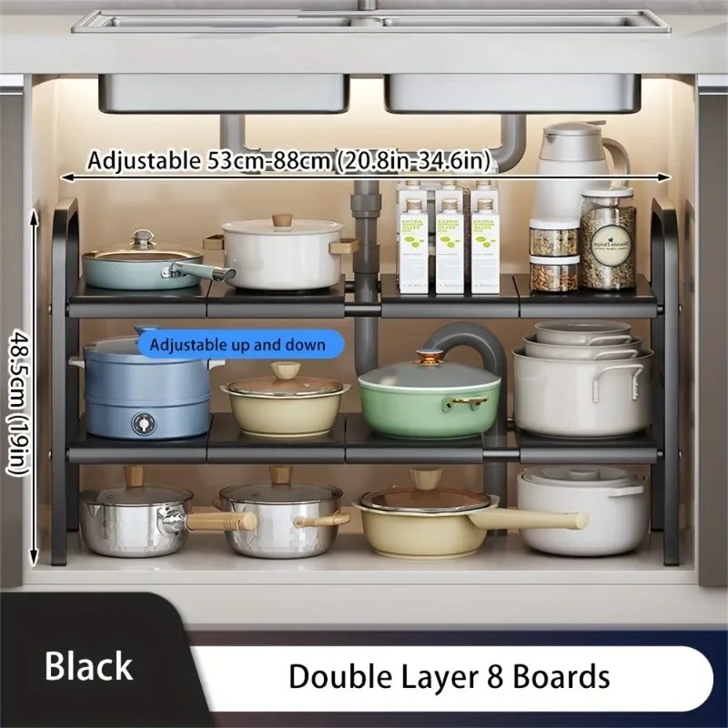 Expandable Under-Sink Organizer for Kitchen & Bathroom – Single-Tier 3-Panel