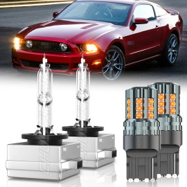 CHUSYYRAY For Ford Mustang 2013-2014 HID LED Headlights Hi/Lo Beam+Turn Signal Light Bulbs