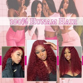 Wepwcod Burgundy Deep Wave Wig For Black Women,13X4 HD Lace Front Wigs Human Hair Pre Plucked Natural Hairline,Brazilian Frontal Glueless Human Hair Wig (Burgundy, 28 inch)