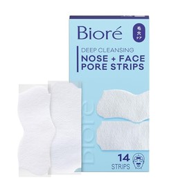 Biore Nose+Face, Deep Cleansing Pore Strips, 7 Nose + 7 Chin or Forehead, with Instant Blackhead Removal and Pore Unclogging, 14 Count, Oil-free, Non-Comedogenic Use