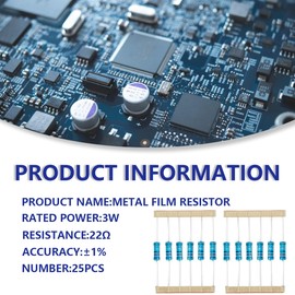 Innfeeltech 25 Pieces 3W 1% Tolerance 22 Ohm Metal Film Resistor for DIY Project and Experiments