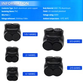 TOMSHIELE Insulated Wire Connectors， Electrical Cable Connectors， 2 Port Insulated Wire Connector for Heavy-Duty Electrical Systems （4-14AWG，1Pack）