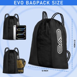 EVO Fitness Drawstring Bags - Lightweight Gym Backpack Men, Ideal for Gym Travel and Cycling Durable Mesh Material wiht Adjustable Shoulder Straps Drawstring sports bag (Black)