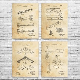 Roofing Patent Posters Set of 4 (8x10), Roofer Gifts, Industrial Art, Contractor Gifts, Construction Worker, Roofing Art Vintage Paper