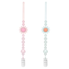 Clip para chupete, paquete de 2 clips de silicona semitransparentes para chupete con diseño de una pieza para niños y niñas recién nacidos, clip para chupete con patrones florales que se adapta a la