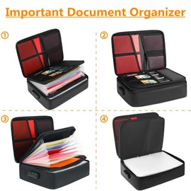 Fireproof Document Box File Organizer with Lock, Fireproof Document Bag Waterproof Fire Proof File Boxes Travel Important Document Organizer Holder Portable File Organizer Document Storage (Black)