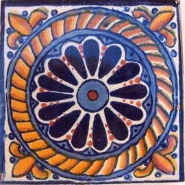 Fine Crafts Imports 4.2x4.2 9 pcs Lazo Mexican Clay Tile Handmade Talavera Backsplash Mosaic