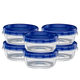 Elegant Disposables Twist parte superior Deli Contenedores de almacenamiento de alimentos, tapa con rosca azul, reutilizable, apilable, hermético, paquete de recipientes de 10 a 8 onzas