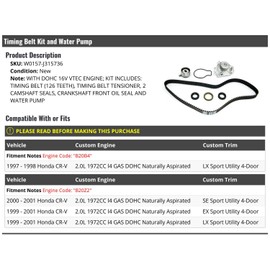 Timing Belt Kit and Water Pump Kit - Compatible with 1997-2001 Honda CR-V 16V VTEC