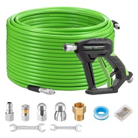 Tool Daily Sewer Jetter Kit for Power Washer 100 FT Heavy Duty Hose,Short Spray Lance,Drain Cleaning,1/4 Inch NPT,Sewer Jetting Nozzle,3600 PSI - Size: 200FT