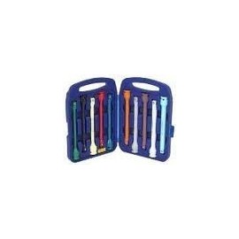 10 Piece 1/2 inch Torque Limiting Extension Bar Set with Carrying Case, Color Coded and Engraved with ft. lb. settings