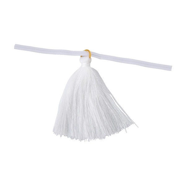 4" x 2" White Fringe Tassel Polyester Cellophane Bag Ties