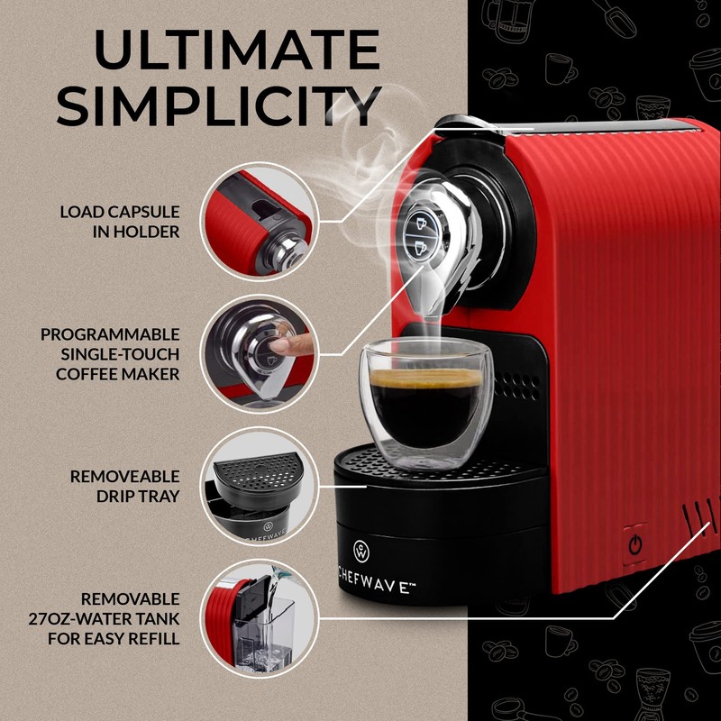 ChefWave Espresso Machine and Coffee Maker (Black) - Compatible with