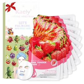 Kaely 12 Pack Strawberry Sheet Masks, Spa Party Face Masks for Kids Teens Women Men Skincare Set, Girls Night Facial Masks Skin Care, Moisturize Soothe for All Skin Types, Christmas Gifts, Set04