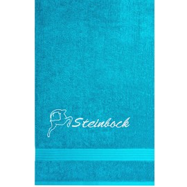 Lashuma Linz Bath Towel with Ibex Embroidered Animal Sign 70 x 140 cm Aquamarine Blue