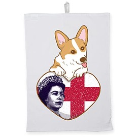 Hippowarehouse Queen Elizabeth and Corgi - Royal Cuteness Tea Towel Eco Printed Dish Cloth Kitchen accessory 50cmx70cm 100% Cotton