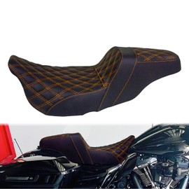 One-Piece Driver Passenger Seat Motorcycle 2-up Seat Fit for Harley Touring Electra Glide Road King Road Glide Street Glide 2009-2023 (Orange Stitching)