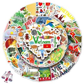 Skeudzne Vietnam Stickers, 60pcs Funny Vietnam Themed Travel Stickers Pack Vinyl Cartoon Graffiti Water Bottles Stickers for Kids Teens Boys Girls Adults Guitar Journal Laptop Scrapbook Decals