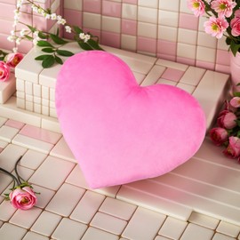 Pink Heart Pillow Fluffy Heart Shaped Throw Pillow 14X17 Inch Large Cute Plush Pillow Heart Plushie Back Cushions Heart Shaped Pillows Faux Rabbit Fur Decorative for Wedding Room Outdoor