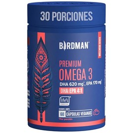 Birdman Premium Omega 3 a base de Algas (Ratio DHA:EPA 4:1) | Fórmula 100% Vegetal | Libre de Contaminantes y Aditivos | Cápsula Vegana | Suplemento Alimenticio | 30 Porciones | 60 Cápsulas