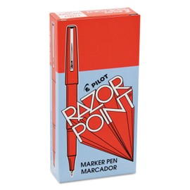 Pilot 11007 Razor Point Marker, .3mm, Extra Fine, Red Ink, 12 pack