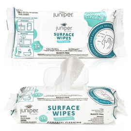 Juniper CLEAN 6 Pack Surface Cleaning Wipes Bleach Free, All-Purpose Cleaner for Bathroom, Kitchen, Office, 72 Count Soft Flow, Fresh Scent, Lint Free & Durable