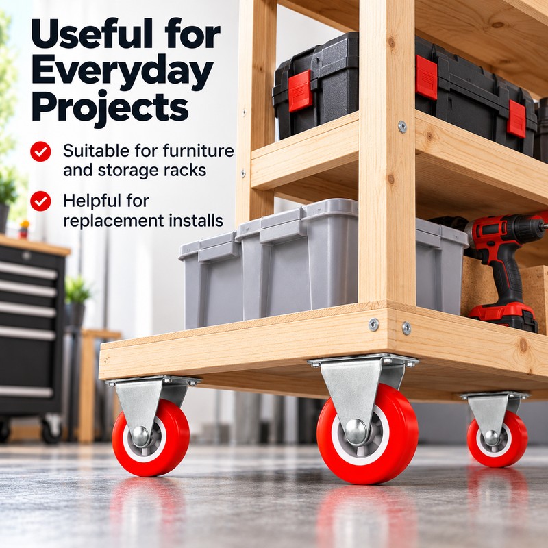 4-Pack Red PVC Swivel Caster Wheels, 1-Inch Furniture Replacement Casters