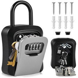 Locilot L Large Key Lock Box, 4.5”x3.7”x1.5” Waterproof Kirsite Combination Lockbox for Keys Outdoor, Portable Key Lock Box Wall Mount with Code (L Size, Gray)