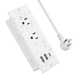 Jgstkcity 20W USB C Recessed Power Strip,Surge Protector Waterproof,Furniture Desk Power Outlet,2 Outlets and and USB C Charging,Suitable for Side Table,Flat Plug,6ft Cable White