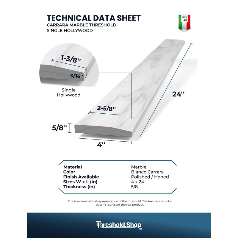 Threshold.Shop Single Hollywood Carrara Marble Threshold for Floor Transitions (Marble
