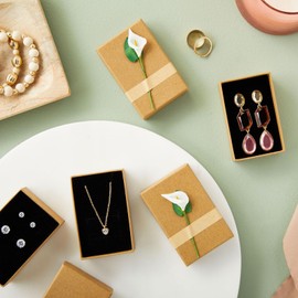 Juvale 12-Pack Jewelry Boxes with Lids - 3.5 x 2.2 x 1.2 in Brown Cardboard - 3D Lily Flower Lid & Removable Velvet Foam Pad - Mini Necklace & Earring Gift Boxes