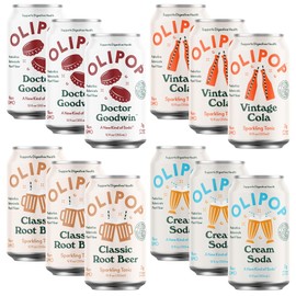 OLIPOP - 4-Flavor Sparkling Tonic Retro Greatest Hits Variety Pack, Prebiotic Soda Sampler, Rich in Botanicals,High Fiber, Vegan, Low-Sugar, Low-Calorie, Non-GMO (12oz, 12-Pack)