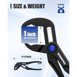 WORKPRO Mini Water Pump Pliers, 4-Inch Groove Joint Pliers, Fast Adjustable Tongue and Groove Pliers with 15-Position Push-Lock, V-Jaw for Multi-Surface Grip, Ideal for Tight Spaces and Versatile Use