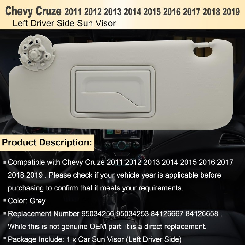 NHILES Left Driver Sun Visor Compatible with Chevy Cruze 2011-2019
