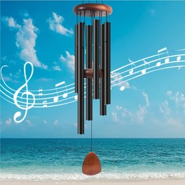 MTSBDM 26" Black Aluminum WindChimes – Soothing Tones, 6 Thick Tubes,Wind Catcher & Hook. Perfect for Garden,Patio,Memorial & Sympathy Gift for Mom,Women,Neighbors.Creates a Zen Atmosphere